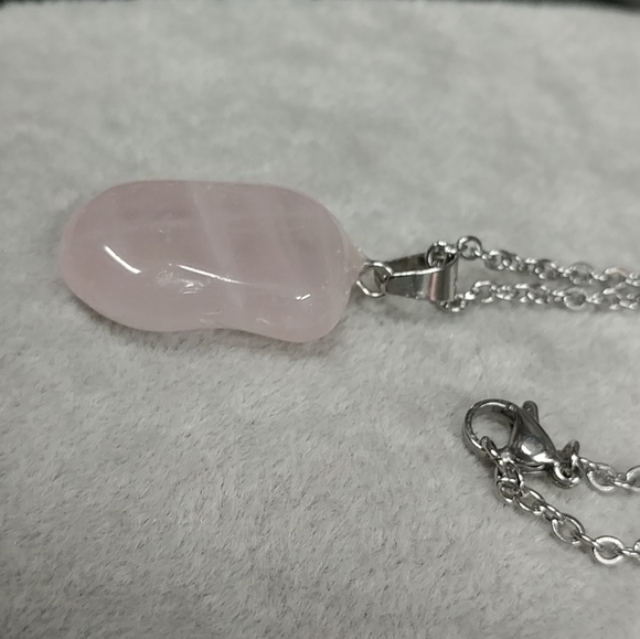 Rose Quartz Necklace Natural Gemstone Crystal Pendant Stainless-Steel Chain 20" - Picture 15 of 16